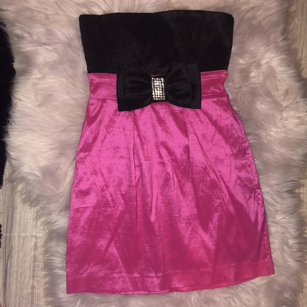 Dress rhinestone bow pink black Y2k cocktail mini